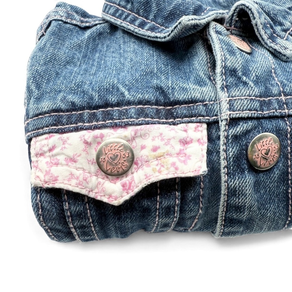 My 1st Levi's Denim Jean Jacket Trucker Pink Floral Vintage Y2K Kidcore Baby 18M - Picture 14 of 14